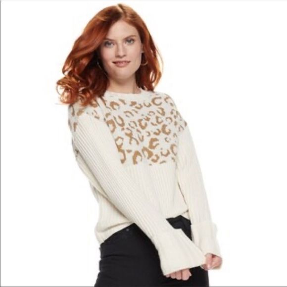 Nine West Long Sleeve Cheetah Print Turtleneck Sweater Size Medium - Picture 1 of 10